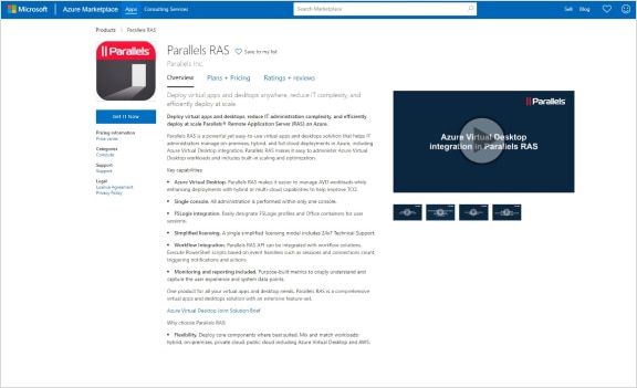 Parallels RAS Now Available in the Microsoft Azure Marketplace